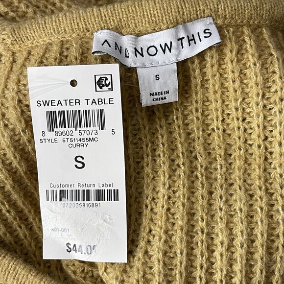 And Now This Small Crop Sweater Square Neck Long Puff Sleeves Stretch Curry New - Picture 6 of 8